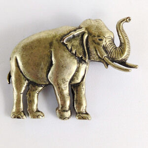 Vintage 2" Golden Brass Elephant Brooch Pin Estate Jewelry Animal Steampunk Art
